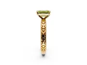 Solitaire Engagement Ring Setting for Fancy Yellow Emerald Cut Center with XO Engraved Band and Prong Head in Yellow Gold