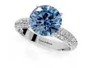 Solitaire Engagement Ring Setting for Fancy Blue Round Cut Center with Domed Multi-Row Pave Band and Prong Head in Sterling Silver