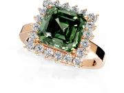 Starburst Halo Engagement Ring Setting for Fancy Green Asscher Cut Center with Flat Cathedral Band and Prong Head in Rose Gold