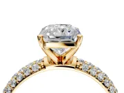 Solitaire Engagement Ring Setting for Radiant Cut Center with Domed Multi-Row Pave Band and Prong Head in Yellow Gold
