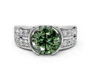 Bezel Engagement Ring Setting for Fancy Green Round Cut Center with Wide Channel-Set Band and Bezel Head in Platinum