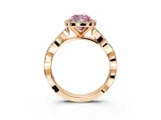 Halo Engagement Ring Setting for Fancy Pink Cushion Cut Center with Pave and Plain Twist Band and Prong Head in Rose Gold