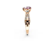 3 Stone Engagement Ring Setting for Fancy Pink Heart-Shaped Center with Pave Split Shank and Prong Head in Rose Gold