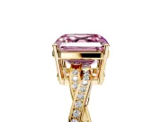 Solitaire Engagement Ring Setting for Fancy Pink Asscher Cut Center with Twisted Pave Band and Prong Head in Yellow Gold