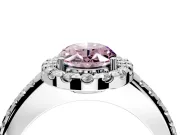 Pave Halo Engagement Ring Setting for Fancy Pink Oval Center with Single Row Pave Band and Prong Head in White Gold