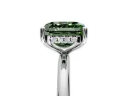 Hidden Halo Engagement Ring Setting for Fancy Green Asscher Cut Center with Thin Round-Wire Band and Prong Head in Sterling Silver