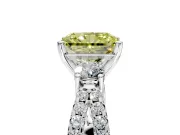 3 Stone Engagement Ring Setting for Fancy Yellow Radiant Cut Center with Pave Split Shank and Prong Head in Sterling Silver