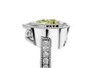 Halo Engagement Ring Setting for Fancy Yellow Heart-Shaped Center with Milgrain Halo, Pave Band and Prong Head in Platinum