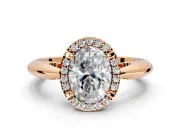 Halo Engagement Ring Setting for Oval Center with Tapered Plain Band and Prong Head in Rose Gold