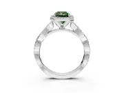 Halo Engagement Ring Setting for Fancy Green Radiant Cut Center with Pave and Plain Twist Band and Prong Head in White Gold