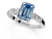 3 Stone Engagement Ring Setting for Fancy Blue Emerald Cut Center with Baguette Accents and Prong Head in Sterling Silver