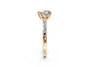 Baguette Engagement Ring Setting for Heart-Shaped Center with Alternating Bar-Set Band and Prong Head in Rose Gold