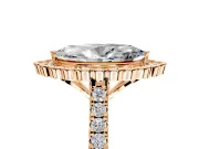 Milgrain Floral Halo Engagement Ring Setting for Marquise Center with Pave Band and Prong Head in Rose Gold