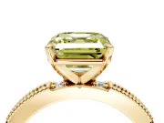 Solitaire Engagement Ring Setting for Fancy Yellow Asscher Cut Center with Milgrain-Edged Pave Band and Prong Head in Yellow Gold