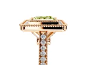 Halo Engagement Ring Setting for Fancy Yellow Princess Cut Center with Milgrain Frame, Pave Band and Prong Head in Rose Gold