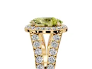 Halo Engagement Ring Setting for Fancy Yellow Oval Center with Narrow Pave Split Shank and Prong Head in Yellow Gold