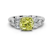 Cluster Engagement Ring Setting for Fancy Yellow Cushion Cut Center with Round Cut Accent Frame and Prong Head in Platinum