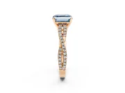 Solitaire Engagement Ring Setting for Fancy Blue Asscher Cut Center with Twisted Pave Split Shank and Prong Head in Rose Gold