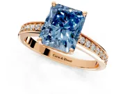 Solitaire Engagement Ring Setting for Fancy Blue Radiant Cut Center with Channel-Set Accent Band and Prong Head in Rose Gold