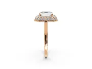 Halo Engagement Ring Setting for Asscher Cut Center with Plain Tapered Band and Prong Head in Rose Gold