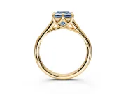 Solitaire Engagement Ring Setting for Fancy Blue Princess Cut Center with Cathedral Band and Prong Head in Yellow Gold
