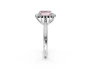 Starburst Halo Engagement Ring Setting for Fancy Pink Asscher Cut Center with Thin Round-Wire Band and Prong Head in Platinum