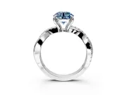 Solitaire Engagement Ring Setting for Fancy Blue Round Cut Center with Half-Pave Crossover Band and Prong Head in White Gold