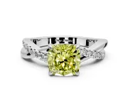 Crossover Engagement Ring Setting for Fancy Yellow Cushion Cut Center with Pave and Plain Strands and Prong Head in Platinum