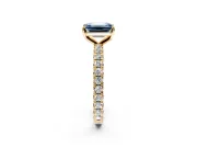 Solitaire Engagement Ring Setting for Fancy Blue Emerald Cut Center with Shared-Prong Accents and Prong Head in Yellow Gold