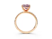 Solitaire Engagement Ring Setting for Fancy Pink Princess Cut Center with Micro Pave Band and Prong Head in Rose Gold