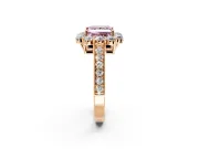 Halo Engagement Ring Setting for Fancy Pink Princess Cut Center with Milgrain Channel Band and Prong Head in Rose Gold