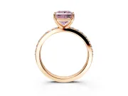 Solitaire Engagement Ring Setting for Fancy Pink Princess Cut Center with Round Cut Pave Band and Prong Head in Rose Gold