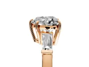 3 Stone Engagement Ring Setting for Heart-Shaped Center with Baguette Accents and Prong Head in Rose Gold