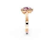 Starburst Halo Engagement Ring Setting for Fancy Pink Heart-Shaped Center with Flat Cathedral Band and Prong Head in Rose Gold