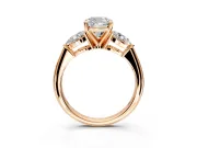 3 Stone Engagement Ring Setting for Cushion Cut Center with Large Pear-Shaped Accents and Prong Head in Rose Gold