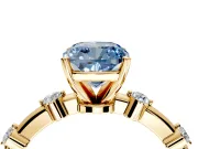 Solitaire Engagement Ring Setting for Fancy Blue Cushion Cut Center with Bezel Station Band and Prong Head in Yellow Gold
