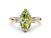 3 Stone Engagement Ring Setting for Fancy Yellow Marquise Center with Wide Plain Band and Prong Head in Rose Gold