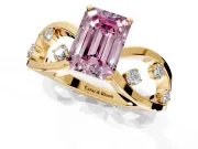 Solitaire Engagement Ring Setting for Fancy Pink Emerald Cut Center with Criss-Cross Accent Band and Prong Head in Yellow Gold