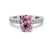 Solitaire Engagement Ring Setting for Fancy Pink Oval Center with Milgrain-Edged Pave Band and Prong Head in Sterling Silver