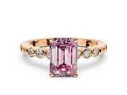 Solitaire Engagement Ring Setting for Fancy Pink Emerald Cut Center with Bezel-Dot Beaded Band and Prong Head in Rose Gold