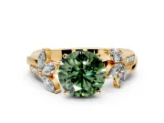 Floral Engagement Ring Setting for Fancy Green Round Cut Center with Trailing Marquise Accents and Prong Head in Yellow Gold