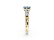 5 Stone Engagement Ring Setting for Fancy Blue Princess Cut Center with Graduated Accents and Prong Head in Yellow Gold
