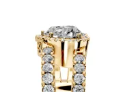 Halo Engagement Ring Setting for Heart-Shaped Center with Wide-Open Pave Split Shank and Prong Head in Yellow Gold
