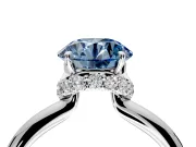 Hidden Halo Engagement Ring Setting for Fancy Blue Round Cut Center with Plain Rounded Band and Prong Head in Platinum