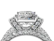 Pave Engagement Ring Setting for Princess Cut Center with Curved Accent Rows, Openwork and Prong Head in Platinum