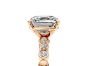 Solitaire Engagement Ring Setting for Asscher Cut Center with Bezel-Dot Beaded Band and Prong Head in Rose Gold
