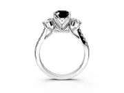 3 Stone Engagement Ring Setting for Fancy Black Oval Center with Crossover Basket, Pave Band and Prong Head in Sterling Silver