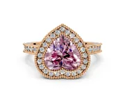 Halo Engagement Ring Setting for Fancy Pink Heart-Shaped Center with Milgrain Pave Band and Bezel Head in Rose Gold