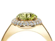 Halo Engagement Ring Setting for Fancy Yellow Round Cut Center with Plain Tapered Band and Prong Head in Yellow Gold