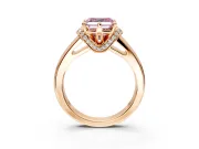 Solitaire Engagement Ring Setting for Fancy Pink Asscher Cut Center with Wide Band, Pave Collar and Prong Head in Rose Gold